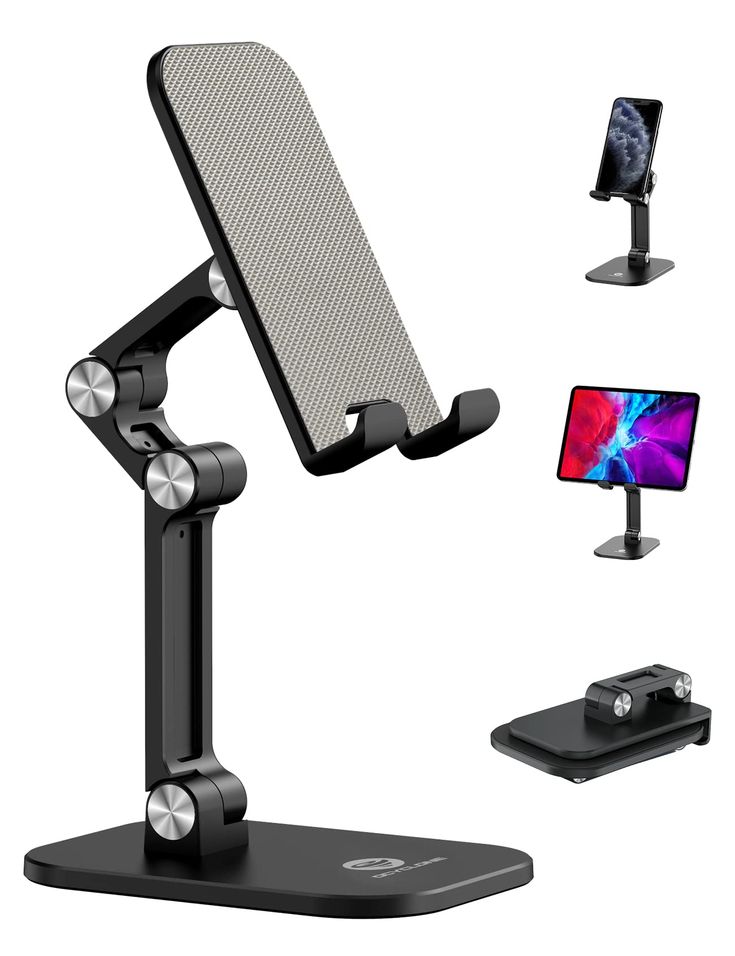 OCYCLONE Phone Stand Adjustable Height and Angle Foldable Cell Phone Stand Holder for Desk Taller iPhone Stand Compatible with 4 11 Inch Mobile Phone iPad Tablet Black