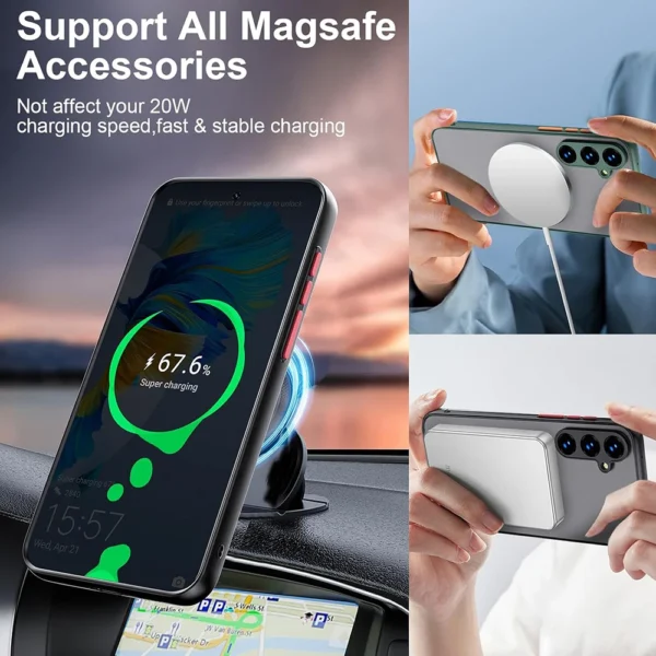 Strong Magnetic For Magsafe Hybrid Shockproof Case For Samsung Galaxy S24 S23 S21 FE S22 Ultra Plus Matte Transparent Soft Cover - Image 4