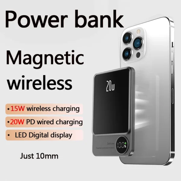 10000mAh Alloy Macsafe Powerbank Magnetic Power Bank Wireless Fast Charger For iPhone 15 14 13 12 11 Backup battery For Magsafe - Image 2