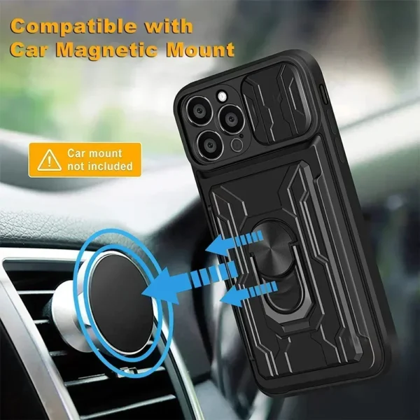 Case For iPhone 16 15 14 13 12 11 Pro Max XR XS 8 Plus SE Slide Camera Card Slot Military Grade Ring 360 Magnetic Back Cover - Image 3