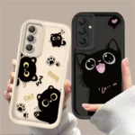 Lovely Black Cat Silicone Case for Samsung Galaxy A55 A35 A25 A15 A05 A05S 5G A24 A13 A23 A12 A22 A32 A52 A52S A71 A72 A51 4G