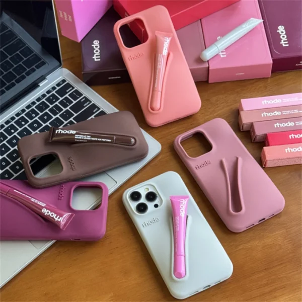 Rhode Phone Case For iPhone 16 15 14 13 12 11 Pro Max Plus INS Lipstick Silicone Portable Lip Gloss Holder Hot Soft Cover - Image 3