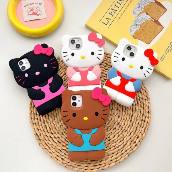 NEW Sanrio Hello Kitty Cartoon 3D Bow Phone Case For iPhone 16 15 14 13 Pro Max 7 8 Plus XR XS MAX Y2K Anti Fall Silicone Case