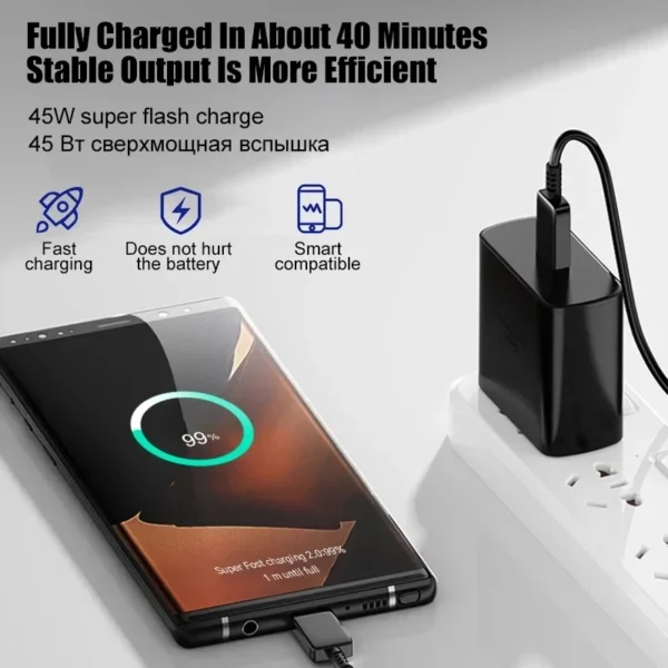 PD 45W USB C Super Fast Wall Charger For Samsung Galaxy S22 S23 S24 Ultra A55 Z Flip5 Fold5 5A Dual Type-C Quick Charging Cable - Image 4