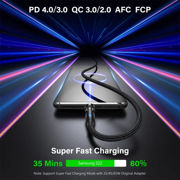 AUFU 5A Magnetic USB C Cable For Realme Huawei 100W Fast Charging Wire For IPhone Samsung Laptop Micro Magnet Charger USB Cable - Image 3