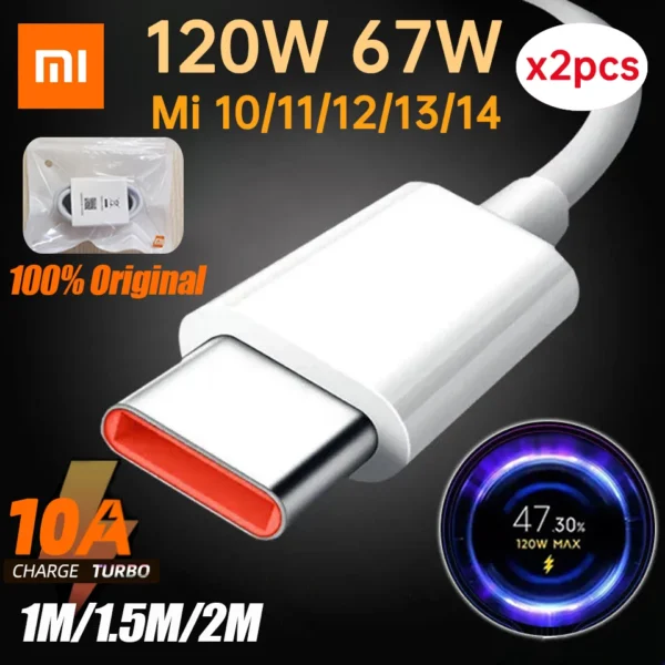 Xiaomi Original Usb Type C Cable 120W 67W Turbo Fast Charger Mi 15 14 13 12T Pro 12 11 Ultra Poco X6 X Redmi Note Black Shark 5