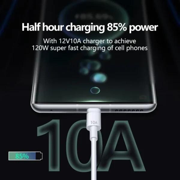 120W 10A USB Type C USB Cable Super Fast Charing Line for Xiaomi Samsung Huawei Honor Quick Charge USB C Cables Data Cord - Image 3