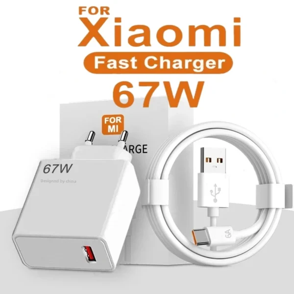 67W USB Fast Charger for Xiaomi 14 13 12 11 10 Ultra Redmi Note 12T 13 Pro Turbo Quick Charge Type C USB Charging Cable