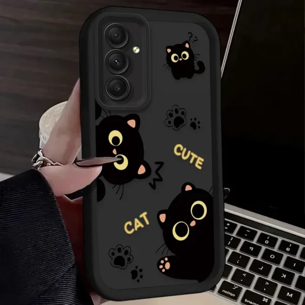 Lovely Black Cat Silicone Case for Samsung Galaxy A55 A35 A25 A15 A05 A05S 5G A24 A13 A23 A12 A22 A32 A52 A52S A71 A72 A51 4G - Image 5