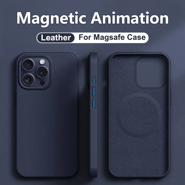 For Magsafe Leather Magnetic Animation Case For Apple iPhone 15 14 13 Pro Max 14 15 Plus Cases Wireless Charge Shockproof Cover