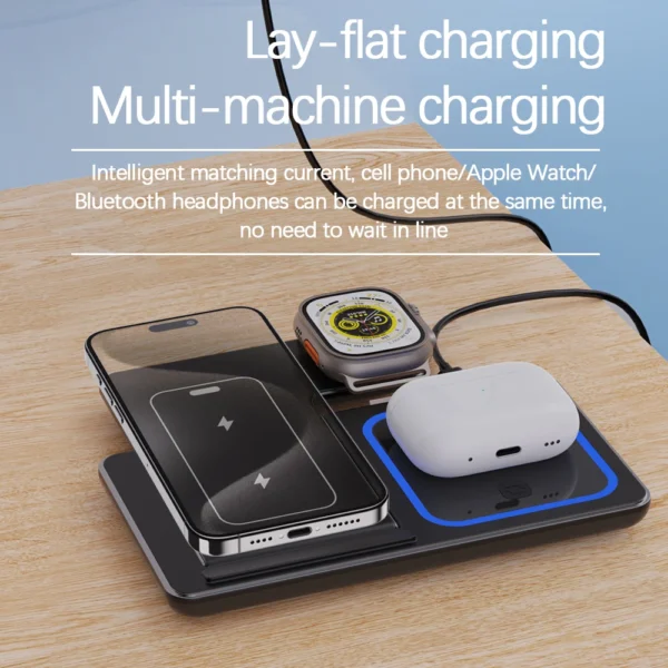 3 in 1 Foldable Charging Station 30W LED Fast Wireless Charger Stand  For iPhone 15 14 13 12 11 Apple Watch 9 8 7 6 5 Airpods Pro - Image 3