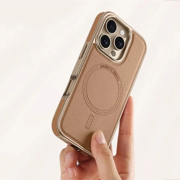 Luxury Business Plating Frame Leather Magnetic Back Case For iPhone 16 15 14 13 Pro Max Magsafe Wireless Charge Shockproof Cover - Image 4