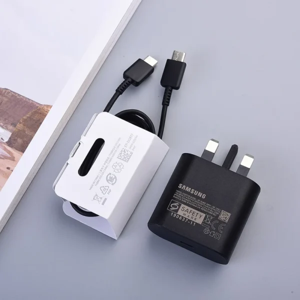 Super Fast Charger 25W UK Plug Power Adapter Dual Type C Cable For Samsung GalaxyS24 Note 20 10 Ultra S20 Plus S10+ A54 A70 A80