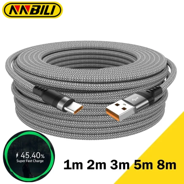 NNBILI 6A Extra Long Data Cable Nylon USB C Fast Charging Cable for Samsung Huawei Xiaomi Data Wire Cord Charger Cables 5m/8m