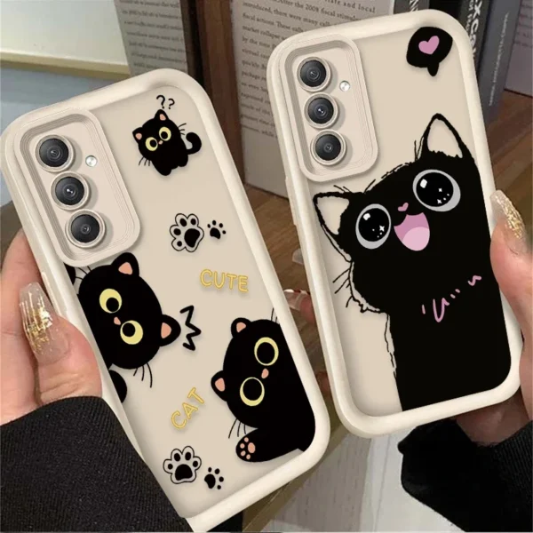 Lovely Black Cat Silicone Case for Samsung Galaxy A55 A35 A25 A15 A05 A05S 5G A24 A13 A23 A12 A22 A32 A52 A52S A71 A72 A51 4G - Image 2