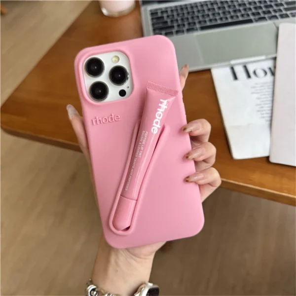 Rhode Phone Case For iPhone 16 15 14 13 12 11 Pro Max Plus INS Lipstick Silicone Portable Lip Gloss Holder Hot Soft Cover - Image 2