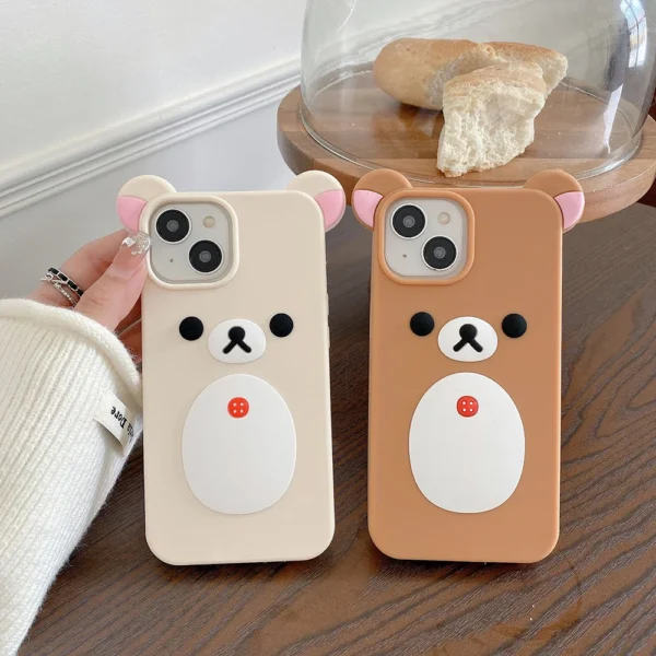 Fashion Cute 3D Cartoon Rilakkuma Bear Soft Silicone Phone Case Back Cover for iPhone 11 12 13 14 15 16 Pro Max - Image 2