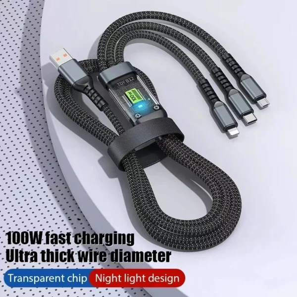 3 In 1 100w Transparent Fast Charging Cable Type C Usb Micro For Huawei OPPO Vivo Samsung Xiaomi Pilot Lamp Charger Usb C 6A - Image 3