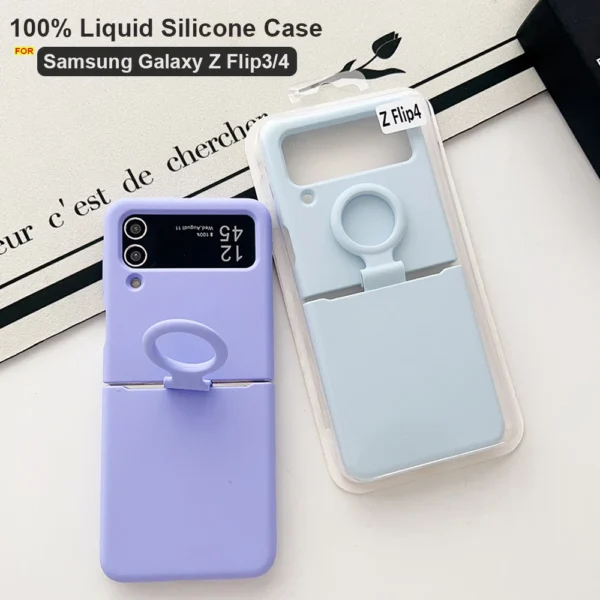 For Samsung Galaxy Z Flip 4 Case Offical Liquid Silicone Case With Finger Ring Shockproof Cover For Samsung Z Flip 3 Soft Cases