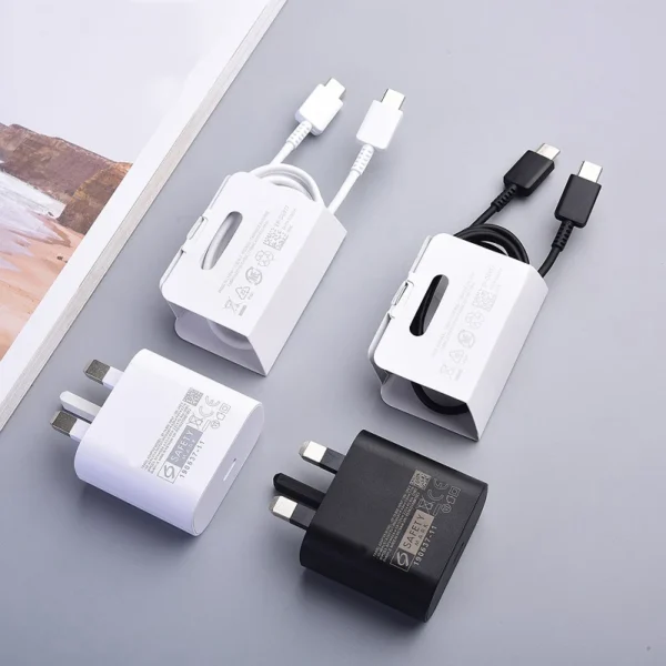 Super Fast Charger 25W UK Plug Power Adapter Dual Type C Cable For Samsung GalaxyS24 Note 20 10 Ultra S20 Plus S10+ A54 A70 A80 - Image 2