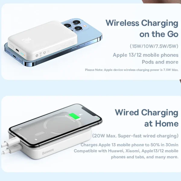 Baseus Power Bank 10000mAh Mini Magnetic Wireless Fast Charge Auto-wake For iPhone 16 15 14 13 Pro Max Magnetic Powerbank - Image 6