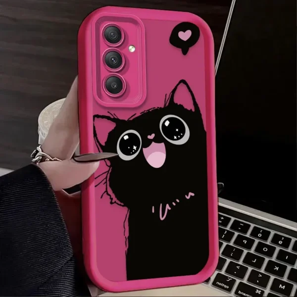 Lovely Black Cat Silicone Case for Samsung Galaxy A55 A35 A25 A15 A05 A05S 5G A24 A13 A23 A12 A22 A32 A52 A52S A71 A72 A51 4G - Image 4