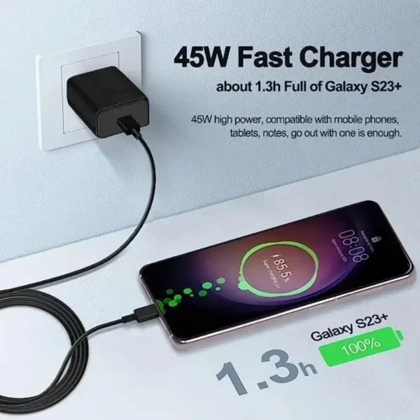 PD 45W USB C Super Fast Wall Charger For Samsung Galaxy S22 S23 S24 Ultra A55 Z Flip5 Fold5 5A Dual Type-C Quick Charging Cable - Image 3