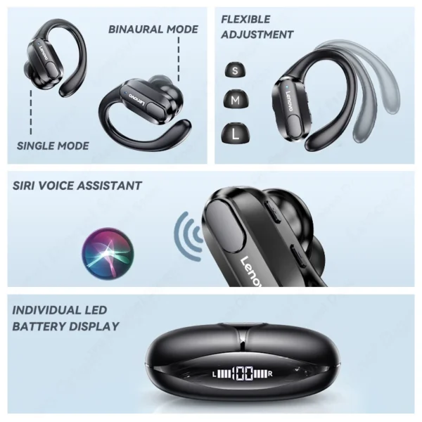 Lenovo XT80 Sports Wireless Headphones with Mics, Button Control, LED Power Display,Hifi Stereo Sound - Image 5