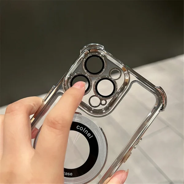 Luxury Plating Shockproof Magnetic Bracket For Magsafe Clear Case For iPhone 15 16 14 13 12 11 Pro Max With Holder Stand Cover - Image 6