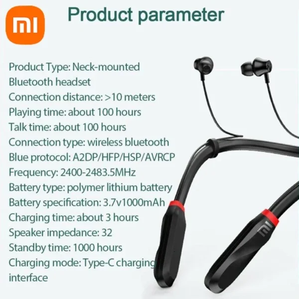 XIAOMI i35 Neckband Bluetooth Headphones Wireless Earphones 9D Sound Sport Headset Waterproof TWS Earbuds With Mic for phone - Image 4