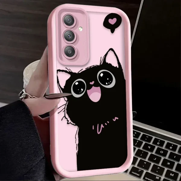 Lovely Black Cat Silicone Case for Samsung Galaxy A55 A35 A25 A15 A05 A05S 5G A24 A13 A23 A12 A22 A32 A52 A52S A71 A72 A51 4G - Image 3