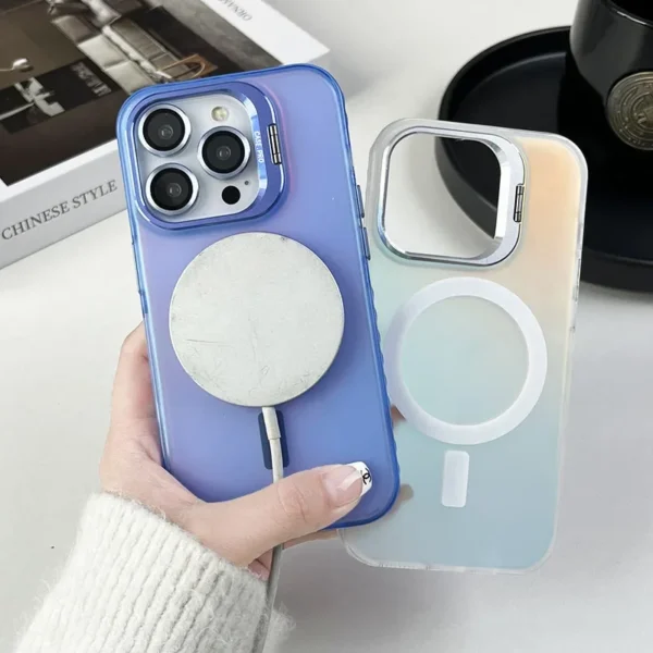 Phone Case For iPhone 16 15 14 Plus 13 12 11 Pro Max Lens Glass Film Protection Metal Stand Cover Color Change Magsafe Magnetic - Image 4