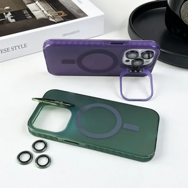 Phone Case For iPhone 16 15 14 Plus 13 12 11 Pro Max Lens Glass Film Protection Metal Stand Cover Color Change Magsafe Magnetic - Image 6