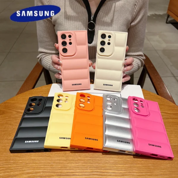 Puffer Phone Case Samsung S25 S24 S23 S22 Ultra S21 Plus S20 Note 20 A72 A54 Solid Color Shockproof Soft Cover - Image 6