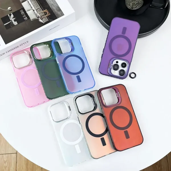 Phone Case For iPhone 16 15 14 Plus 13 12 11 Pro Max Lens Glass Film Protection Metal Stand Cover Color Change Magsafe Magnetic - Image 5