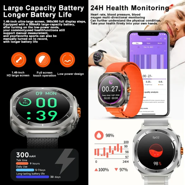 New Galaxy Z7 Ultra Smartwatch GPS Sport Trackr 1.46" HD Touch Screen - Image 6