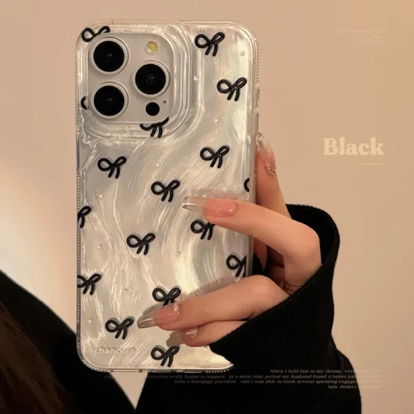 Luxury Laser Silver Bow knot Case for iPhone 16 15 14 13 12 11 Pro Max Plus 7 8 SE2 X XS Max XR Phone Shockproof Bumper Fundas