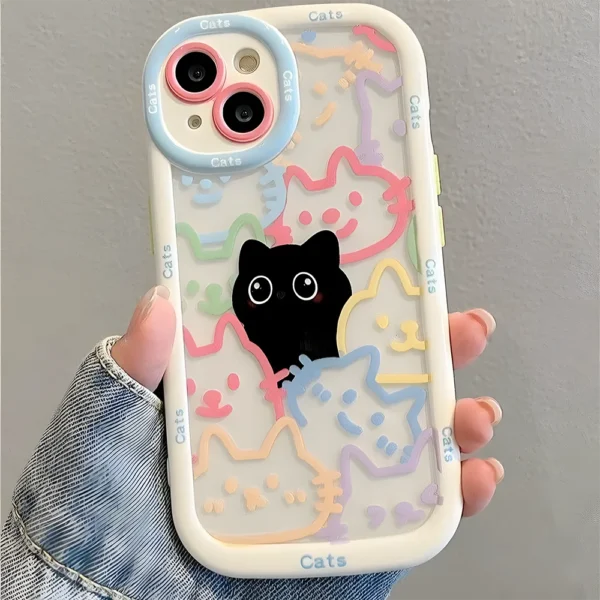 Cut Cat Aninal Phone Case For iPhone 13 Funda iPhone 11 14 15 16 Pro Max 12 XR X Xs 7 8 Plus SE 15pro 13pro Silicone Soft Cover - Image 3