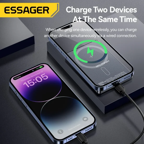 Essager Thin Wireless Power Bank Magnetic 20W 5000mAh Portable Fast Charging External Battery for Magsafe For iPhone 16 15 14 13 - Image 5