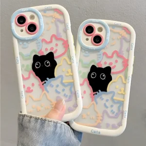 Cut Cat Aninal Phone Case For iPhone 13 Funda iPhone 11 14 15 16 Pro Max 12 XR X Xs 7 8 Plus SE 15pro 13pro Silicone Soft Cover