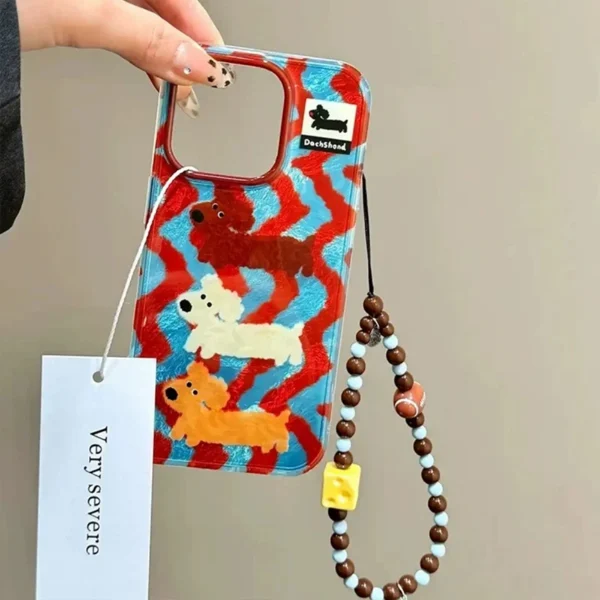 Cartoon Striped Sausage Dog Phone Case For iPhone 16 15 Pro Max 14 13 12 11 XS XR X SE 7 8 Plus Shockproof Silicone Soft Cover - Image 2