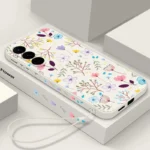 Luxury Flower Print Lanyard Case For Samsung Galaxy A55 A54 5G A35 A25 A15 A14 A34 A52 S21 FE S22 S23 S24 Ultra Silicone Cover