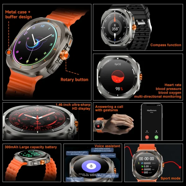 New Galaxy Z7 Ultra Smartwatch GPS Sport Trackr 1.46" HD Touch Screen - Image 2