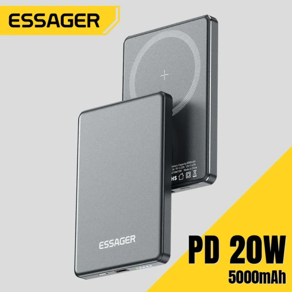 Essager Thin Wireless Power Bank Magnetic 20W 5000mAh Portable Fast Charging External Battery for Magsafe For iPhone 16 15 14 13