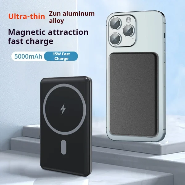 Magnetic Power Bank 5000mAh Slim Wireless Aluminum Alloy Portable External Battery for Magsafe for IPhone 16 15 Xiaomi Samsung