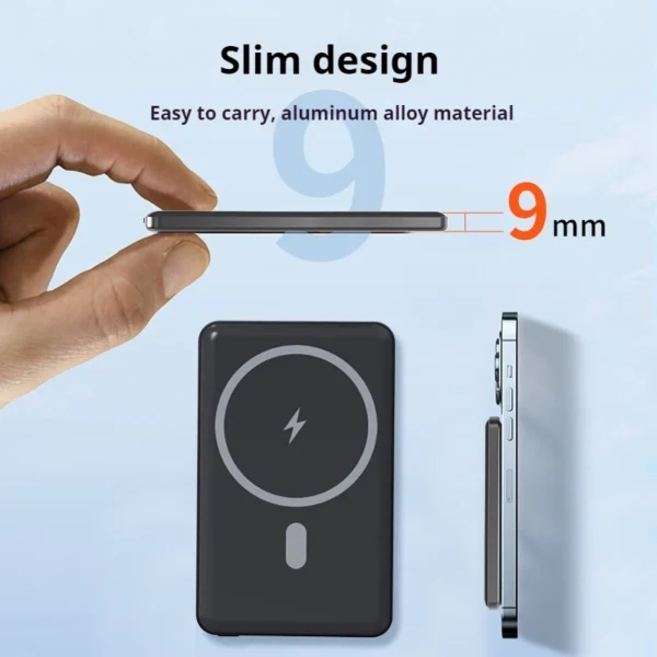 Magnetic Power Bank 5000mAh Slim Wireless Aluminum Alloy Portable External Battery for Magsafe for IPhone 16 15 Xiaomi Samsung - Image 3